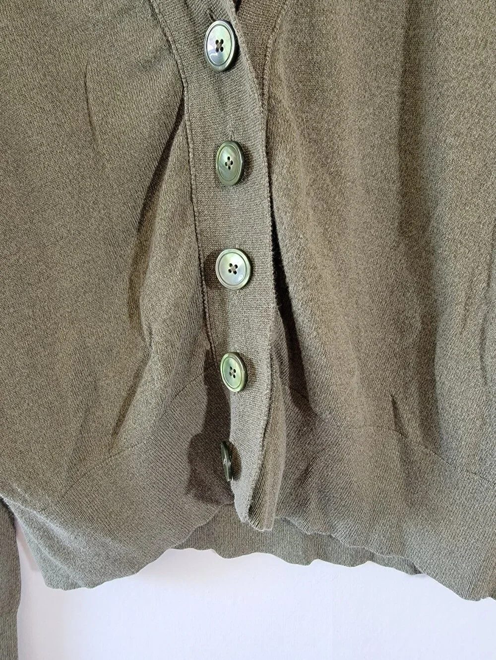 J.Crew Olive Green V-Neck Button Front Cardigan Sz L Preppy Coquette Fall Boho
